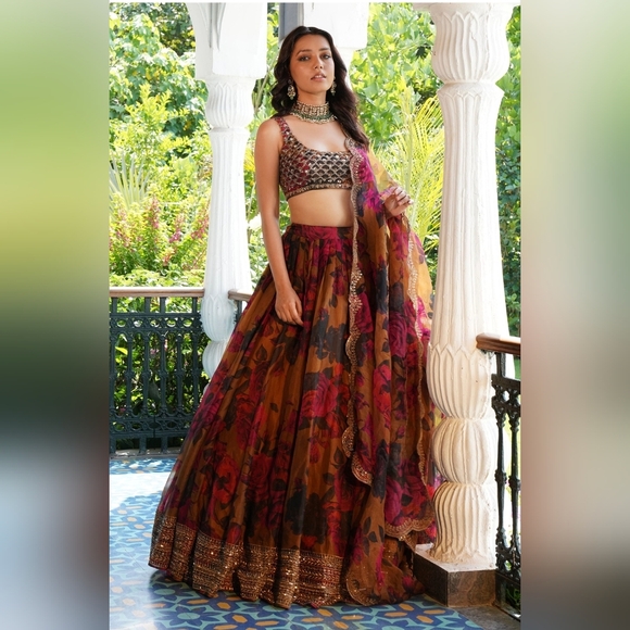 Tabby Organza Lehenga Choli Digital Print Sequin Embroidery - Picture 1 of 4